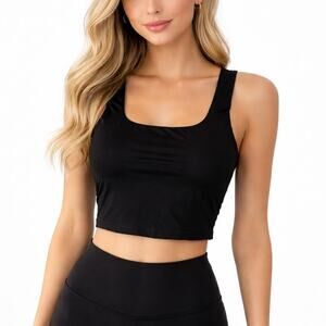 2/$15 NWOT HYZ Plush Square Neck Cropped Yoga Tank Top Black Size M